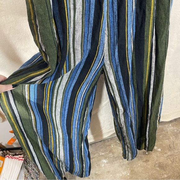 The Get linen jumpsuit striped green women’s large boho coastal summer - Picture 4 of 12